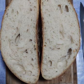 Mediterranean sourdough White wheat bread first slice