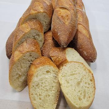 Tranquility Acres Levain Baguette first slice